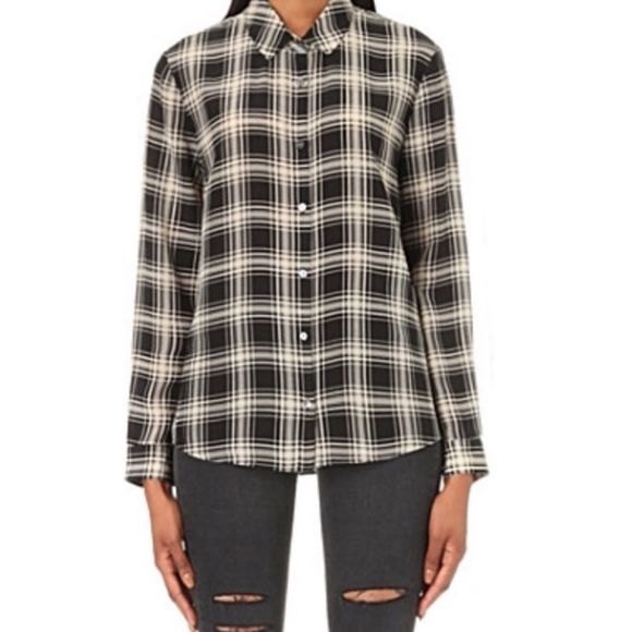 The Kooples Plaid Silk Button Down Blouse - Picture 1 of 9